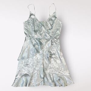Altar’d State Light Blue‎ Satin Floral Jacquard Ruffled Mini Party Dress Size M